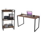 Conjunto Escritório Estilo Industrial Mesa 120cm E Estante 60cm 3 Prateleiras Prisma C08 Nogal