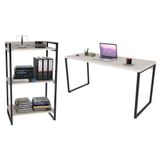 Conjunto Escritório Estilo Industrial Mesa 150cm E Estante 60cm 3 Prateleiras Prisma C08 Snow