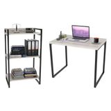 Conjunto Escritório Estilo Industrial Mesa 90cm E Estante 60cm 3 Prateleiras Prisma C08 Snow