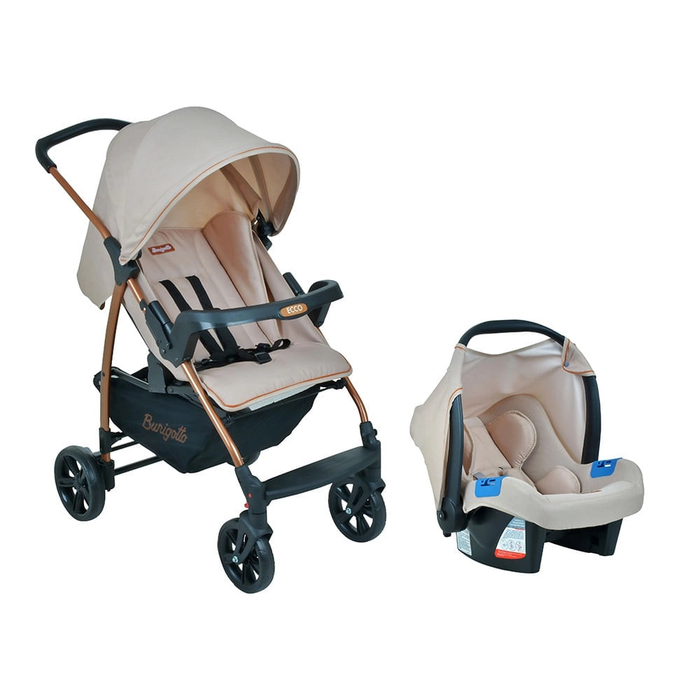 Travel System Burigotto Carrinho De Bebê Com Bebê Conforto Ecco + Touring X Mon Amour Bege