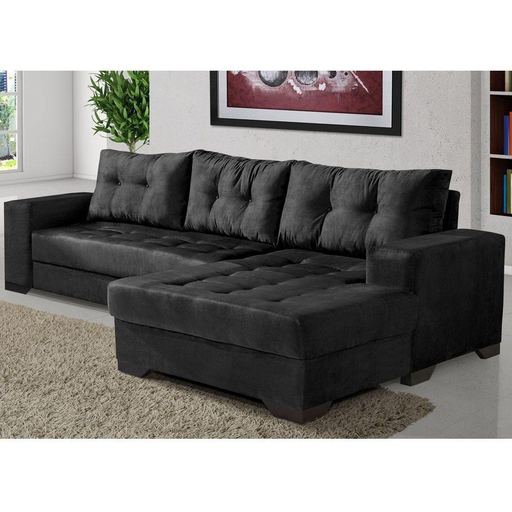 Sofá 2 Lugares Bia Chaise Suede Preto - Carrefour