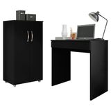 Conjunto Home Office Mesa Escrivaninha E Armário Preto