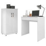 Conjunto Home Office Mesa Escrivaninha E Armário Branco