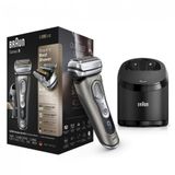 Barbeador Eletrico Masculino Portatil Braun 9385cc Com Aparador De Barba Retratil E Estojo De Couro, Preto