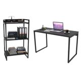 Conjunto Escritório Estilo Industrial Mesa 135cm E Estante 60cm 3 Prateleiras Prisma C08 Preto Onix