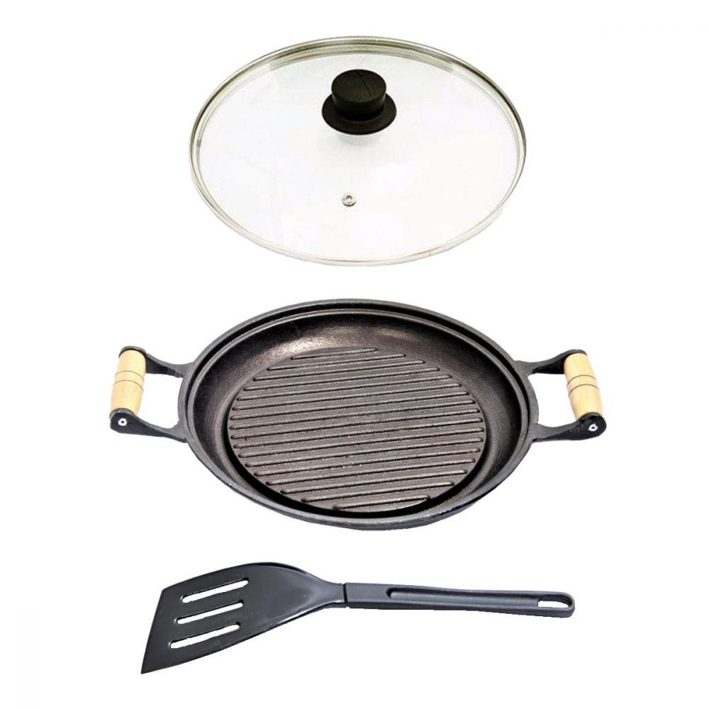 Chapa Grill Redonda Antiaderente Alça T/v 23x23cm E Espátula