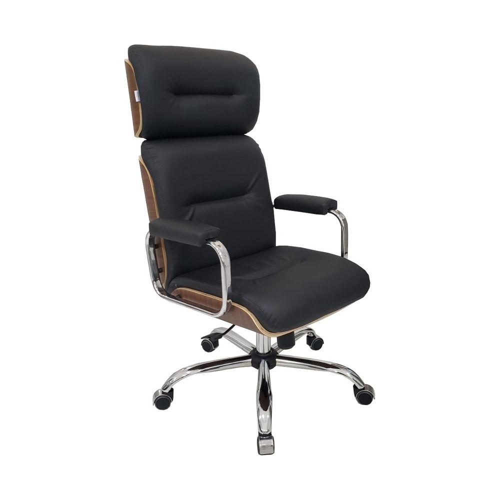 Cadeira Eames Presidente Em Madeira Preto Cromada