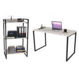 Conjunto Escritório Estilo Industrial Mesa 135cm E Estante 60cm 3 Prateleiras Prisma C08 Snow