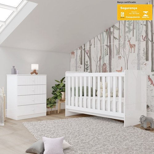 Quarto De Bebê Berço Mini Cama Com Cômoda Sonho Encantado Espresso Móveis Branco