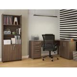 Conjunto Home Office 2 Peças 1 Mesa Em L 2 Gavetas 3 Portas 1 Armário 2 Portas 2 Prateleiras Espresso Móveis Nogal Trend