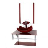 Gabinete Banheiro 60cm Cuba Retangular Curvada Vermelho