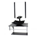 Gabinete Banheiro 60cm Cuba Retangular Preto Full