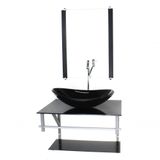 Gabinete Banheiro 60cm Cuba Oval Preto Com Torneira