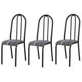 Kit 03 Cadeiras Tubular Cromo Preto 056 Assento Preto Listra