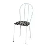 Cadeira Tubular Branco 004 Assento Preto Listrado