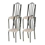 Kit 04 Cadeiras Tubular Cromo Preto 021 Assento Rattan Ratta