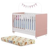 Berço Mini Cama Com Colchao Encanto 3200 Rose Branco