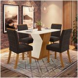 Conjunto Sala De Jantar Mesa 120cm 4 Cadeiras Juanita Casa 812 Nature Off White E Marrom