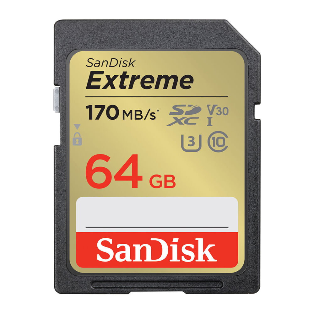 Cartão Memória Sd Sandisk 64gb Extreme 170mbs C10 V30 Uhd 4k