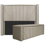 Kit Cabeceira E Calçadeira Baú King 195cm Suede Bege