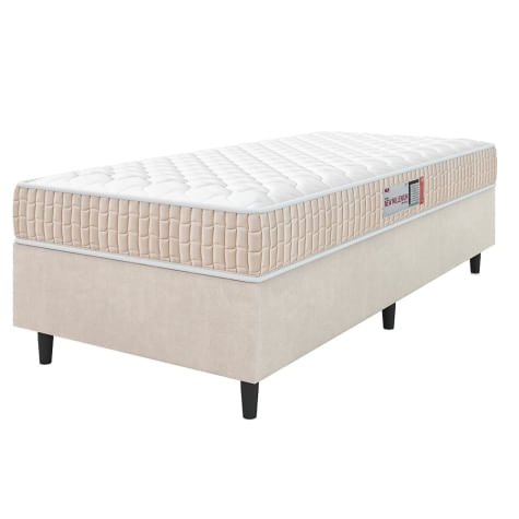 Cama Box Colchão Solteiro Espuma D33 New Millenium 88x188x57cm Branco / Bege Hellen - Suporta Até 120kg Por Pessoa