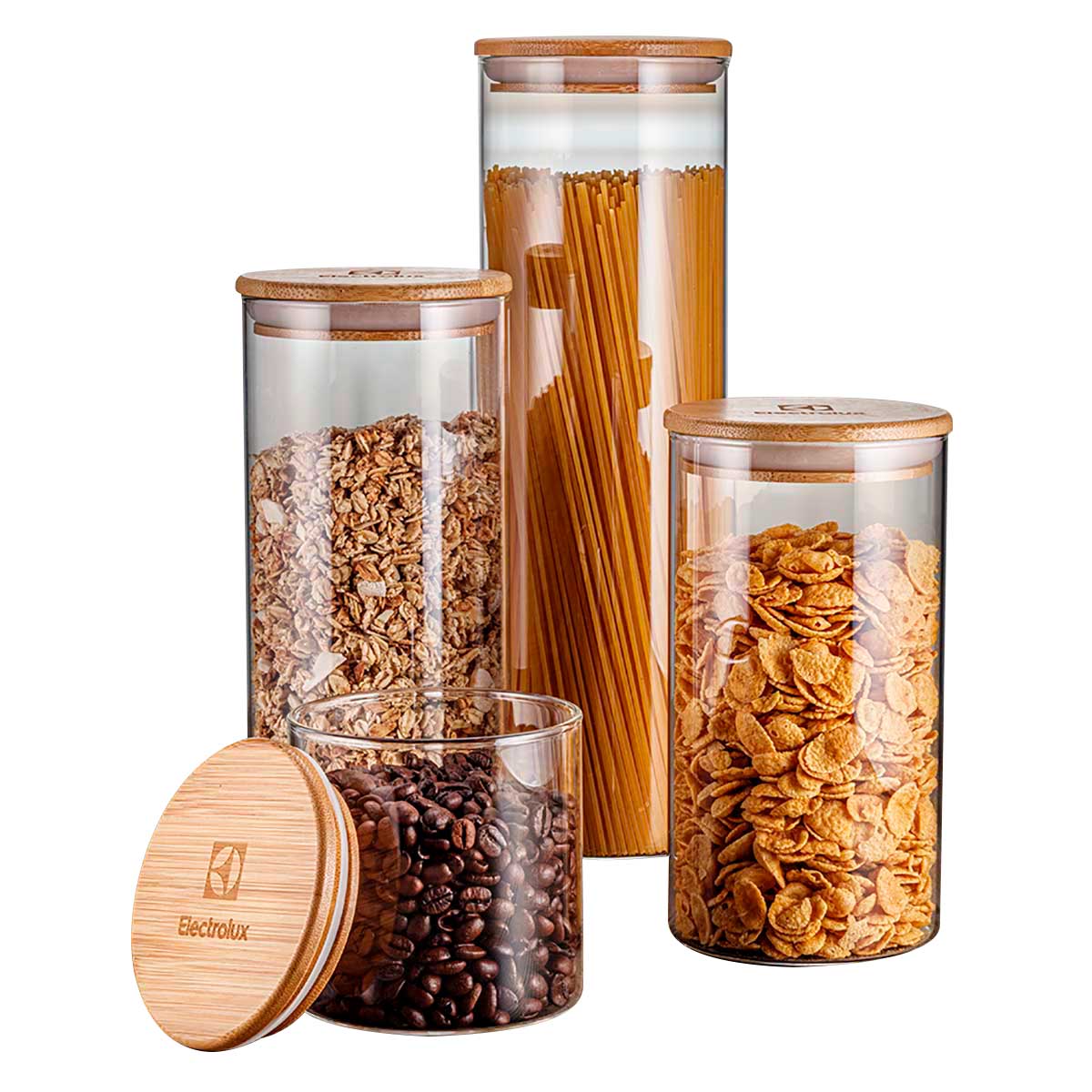 4 Potes Herméticos de Vidro com Tampa Bambu Electrolux