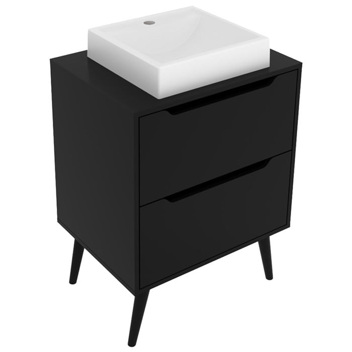 Gabinete 2 Gavetas Com Cuba Para Banheiro Bn3600x39 Preto Tecno Mobili