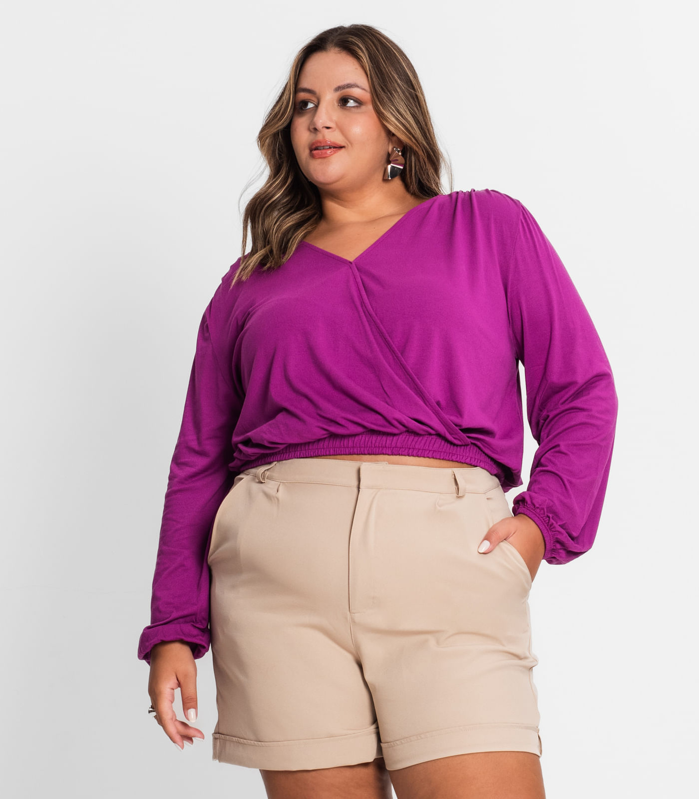 Blusa Feminina Plus Size Em Viscose Secret Glam Roxo Plus G2