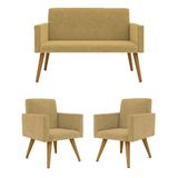 Kit Namoradeira + 2 Poltronas Decorativas Recepção Capuccino