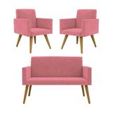 Kit Namoradeira + 2 Poltronas Decorativas Recepção Rosa