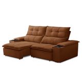 Sofá Retrátil 3 Lugares Com Porta Copo 210cm Malta F05 Veludo Terracota - Mpozenato