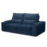 Sofá Retrátil 3 Lugares Com Porta Copo 230cm Andes F05 Veludo Azul - Mpozenato