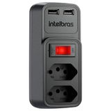 Adaptador De Tomada Intelbras Preto - 2 Tomadas E 2 Usb- Eac 202