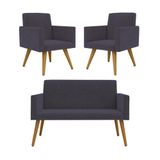 Kit Namoradeira + 02 Poltronas Decorativas Nina Cinza