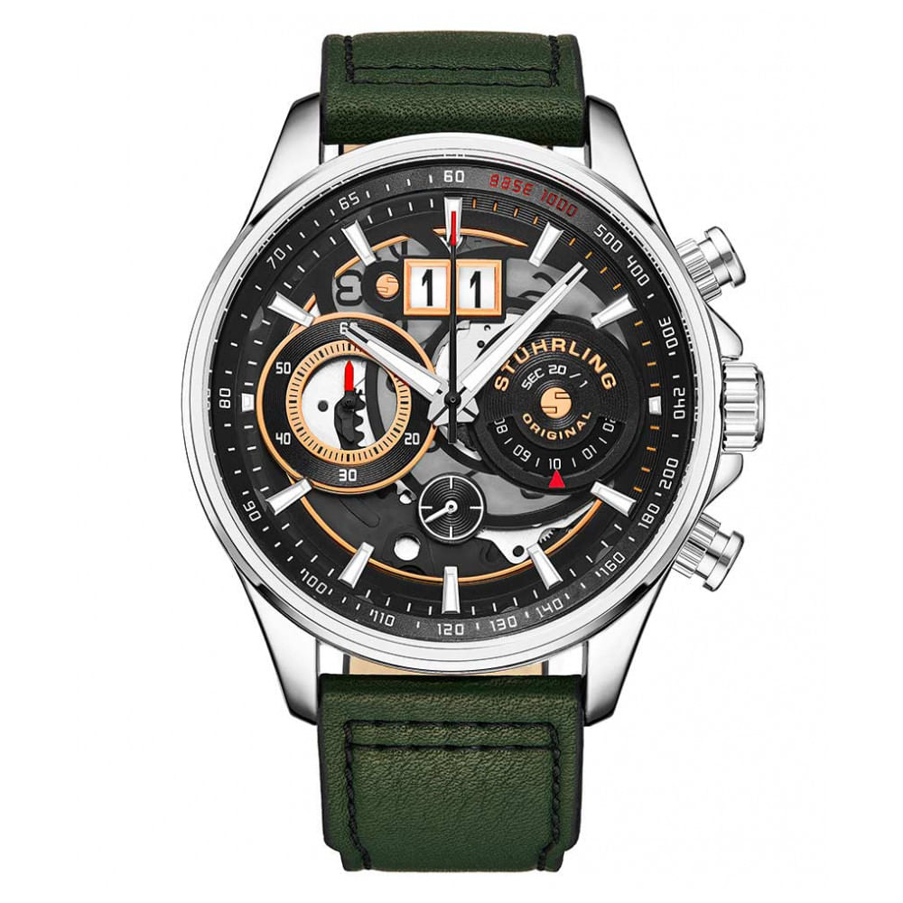 Relogio Masculino Stuhrling Aviador 4010.2 Quartzo 45mm Com Cronografo, Verde