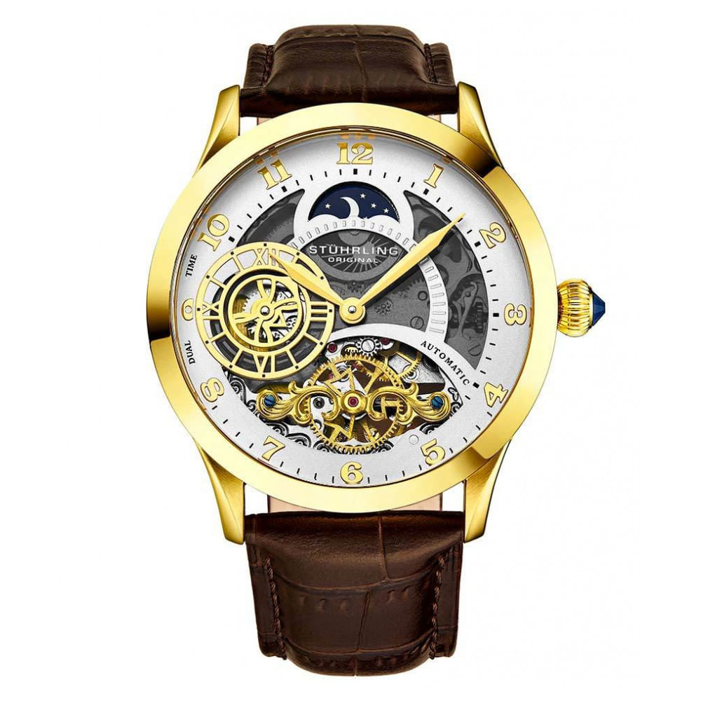 Relogio Masculino Stuhrling Radiant 925 Automatico 44mm, Marrom E Dourado