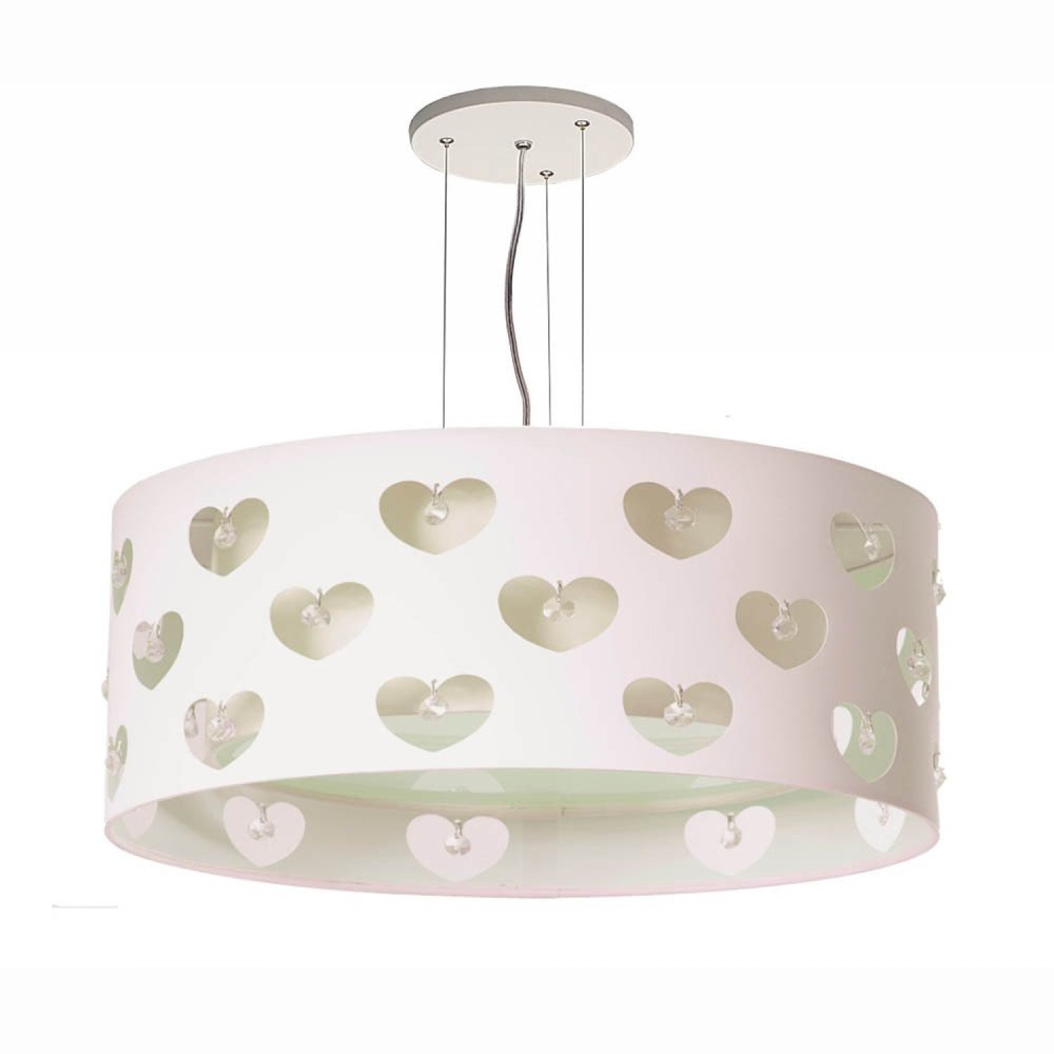 Lustre Infantil Pendente Corações Com Cristais 50x16 Branco