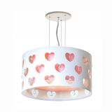 Lustre Infantil Pendente Corações Com Cristais 30x16 Rosa/branco