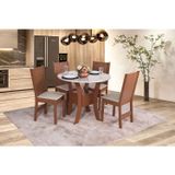 Conjunto Sala De Jantar Com Mesa Redonda Ayla 4 Cadeiras Elane Naturalle/off White