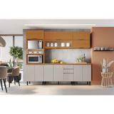 Cozinha Modulada Compacta 5 Peças Armário 1 Porta Vidro Paneleiro Nicho 2 Fornos Namur Cinamomo/off White