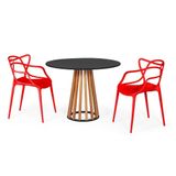 Conjunto Mesa De Jantar Redonda Preta 100cm Talia Amadeirada Com 2 Cadeiras Allegra - Vermelho