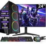 Pc Gamer Completo 3green Hunter, Intel Core I7, 16gb Ram, Geforce Rtx 3060 12gb, Ssd 512gb, Kit Gamer E Monitor 24&quot; Full Hd 75hz 2ms 3h-004