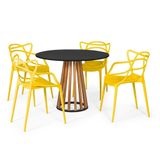 Conjunto Mesa De Jantar Redonda Preta 100cm Talia Amadeirada Com 4 Cadeiras Allegra - Amarelo