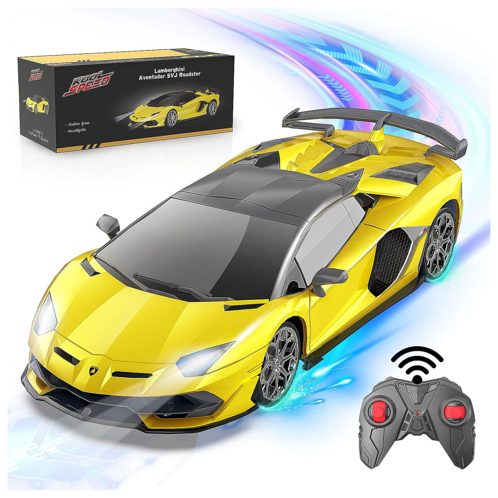 Carrinho De Controle Remoto Lamborghini 2,4ghz Para Crianças De 3 A 6 Anos, Aeroquest, Amarelo