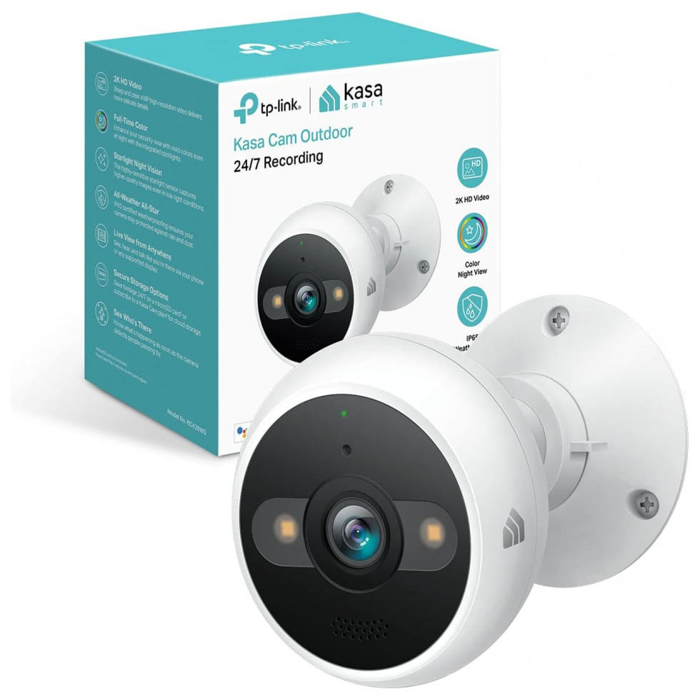 Câmera De Segurança Externa Com Fio 4 Mp 2k Ip65 E Sensor De Luz, Kasa Smart Kc420ws, Branco