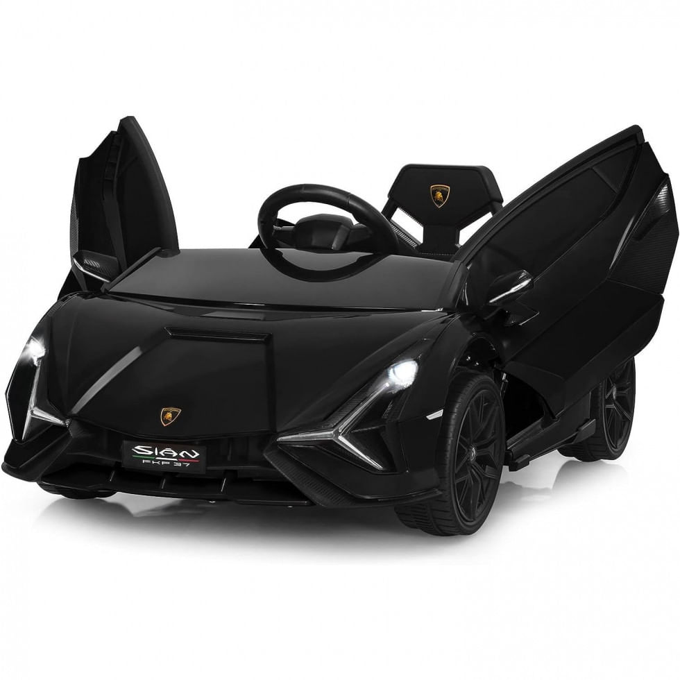 Lamborghini Carro, Carrinho Eletrico Infantil A Bateria 12v 1 Assento Com 3 Velocidades Luz Led E Suspensao De Mola, Infans, Preto