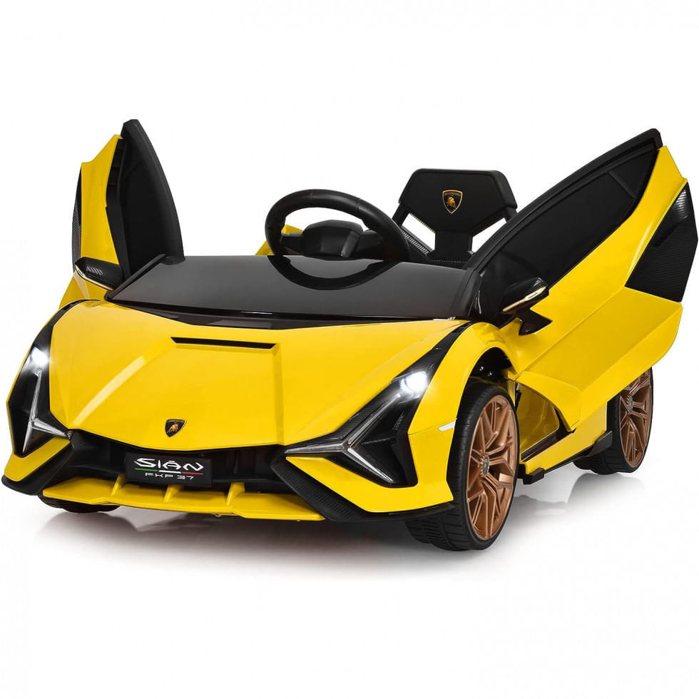 Carro, Carrinho Lamborghini Eletrico Infantil A Bateria 12v 1 Assento Com 3 Velocidades Luz Led E Suspensao De Mola, Amarela, Infans, Amarelo