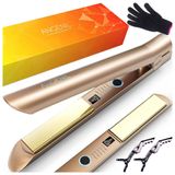 Chapinha Prancha De Cabelo Profissional 2 Em 1 Com Placa Ceramica E Visor Led, Bivolt, Angenil Hs 068b, Dourado