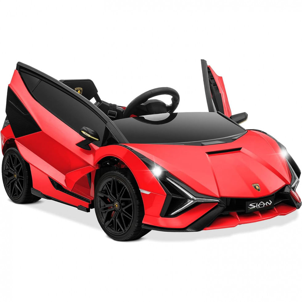 Kids Rghini Carro, Carrinho Eletrico Infantil A Bateria 12v 1 Assento Com 2 Velocidades Luz Led E Sistema De Som, Kidzone Lambo Sian Lb Red,