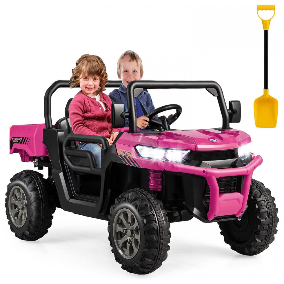 Carro Eletrico Infantil 2 Assentos Com Cacamba, Pa, Usb E Controle Remoto, 12v, Costzon, Rosa